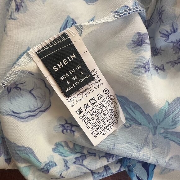 SHEIN Blue & White Floral Toile Midi Sundress Dress Size Small - Picture 11 of 12